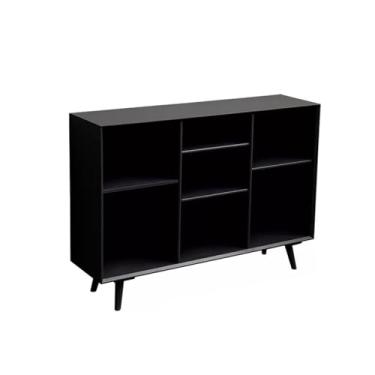 Imagem de CFGH6FDF Estante de livros para sala de estar, armário de exibição de chão, estante de livros de fotos, rack de armazenamento multifuncional, prateleira de livros independente simples e moderna (preto