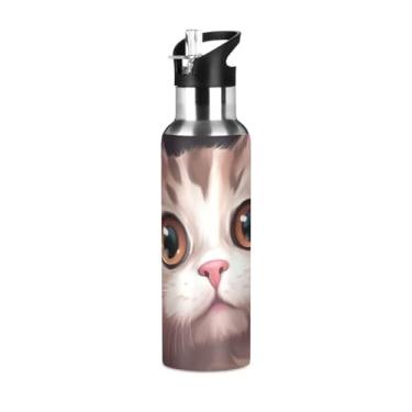 Imagem de Burbuja Garrafa de água de aço inoxidável para gatos fofos, garrafas de água isoladas a vácuo com tampa de canudo para esportes, academia, escola - à prova de vazamento e suor, sem BPA, 590 ml