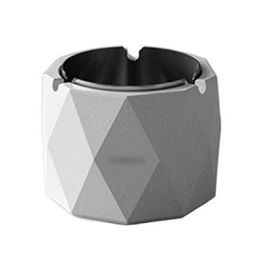 Imagem de Cinzeiro cilindro profundo cimento poligonal aço inoxidável cinzeiro à prova de vento sala de estar estudo cinzeiro poligonal hotel café cigarro charuto cinzeiro para casa (branco)