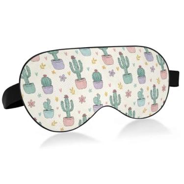 Imagem de Burbuja Máscara de dormir de cacto para mulheres e homens, máscara de olhos refrescante para dormir lateral com blackout com alça elástica ajustável para viajar