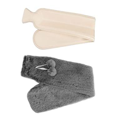 Imagem de KIMISS Bolsa de água Quente Manual de 2000ML - Garrafa de água Quente de Pelúcia de Borracha à Prova de Explosão para Conforto Aconchegante No Inverno (Preto e Preto)