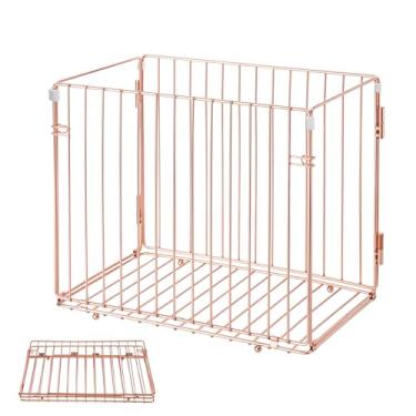 Imagem de Y YOMA Organizador de arquivos suspenso, caixa de arquivo de mesa tamanho carta, caixa de armazenamento dobrável de metal ouro rosa para escritório em casa, 1 pacote