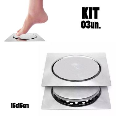 Imagem de Ralo Click Aço Inox Inteligente Banheiro Pop Up 15x15 03 Un.