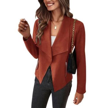 Imagem de Casaco PRETTYGARDEN Cropped de Camurça Sintética Vermelho Ferrugem XL