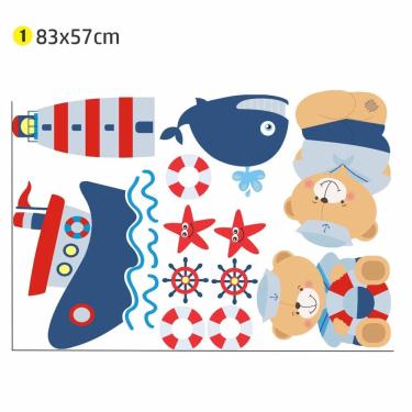 Imagem de Adesivo de Parede Urso Marinheiro 83x57 quarto infantil