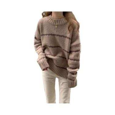 Imagem de Suéter Feminino Solto Com Listras E Gola Redonda, Estilo Coreano, Mang