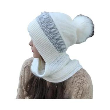 Imagem de Chapéu e Cachecol de Malha para Inverno - Conjunto Quente com Proteção