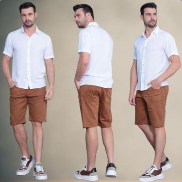 Imagem de Bermuda Sarja Masculino Social Slim Com Elastano Premium - - Dixon Jea