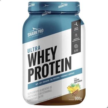 Imagem de Ultra Whey Protein Albumina Colageno Pote 900g Shark Pro, Banana Com C