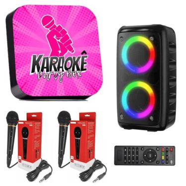 Imagem de Karaokê Party Box Profissional 2 Microfones com fio Caixa de Som De 20