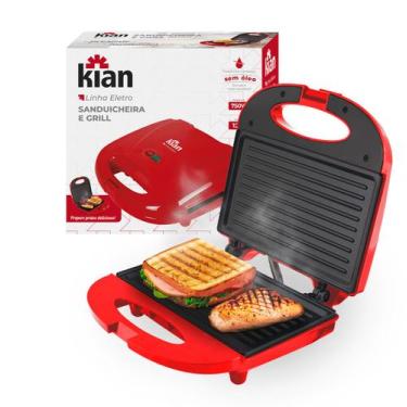 Imagem de Sanduicheira Elétrica Grill Antiaderente Vermelha 127V Kian, 110V