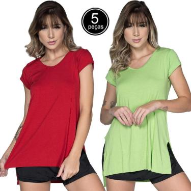 Imagem de Kit 5 Blusa Lisa Fitness Mullet Sobre Legging Longa Tapa Bumbum-Feminino