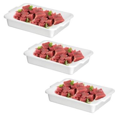 Imagem de Kit 3 Bandejas Plásticas Brancas Açougue/Churrasco 4 Litros - Santana