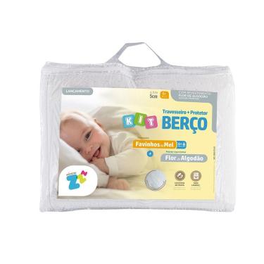 Imagem de Kit de Berço Travesseiro Favinhos 6+ Fronha 30X40+Protetor De Colchão Impermeável 70X150 Fibrasca