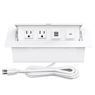 Imagem de Tomadas pop-up com portas USB C PD 20W, caixa de conectividade de saída de bancada oculta embutida, mesa de conferência, tomada pop up com 2 tomadas CA, portas USB A e USB C, listado pela UL