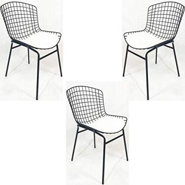Imagem de Kit 3 Cadeiras BERTÓIA preta assento branco tubular - Poltronas do Sul