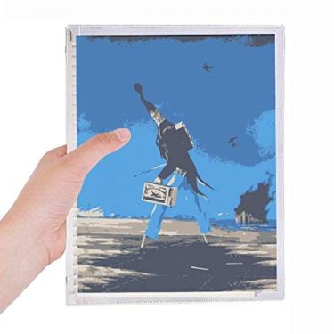 Imagem de Caderno de ilustração grotesca com fundo azul de desenho animado, diário de folhas soltas recarregável