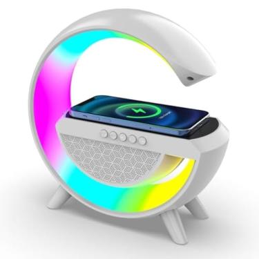 Imagem de Luminária G Speaker LED RGB Caixa de Som Bluetooth com Carregamento por Indução Carrega Sem Fio Luz Noturna Ambiente Rádio FM TF AUX USB