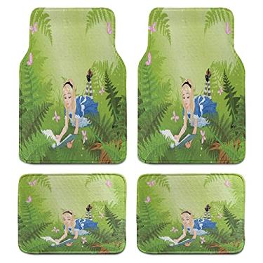 Imagem de Lunarable Conjunto de 4 tapetes de carro Alice no País das Maravilhas, livro de leitura Alice na floresta, borboleta, natureza, tema de amor, tapete de chão para banco dianteiro e traseiro, acessório