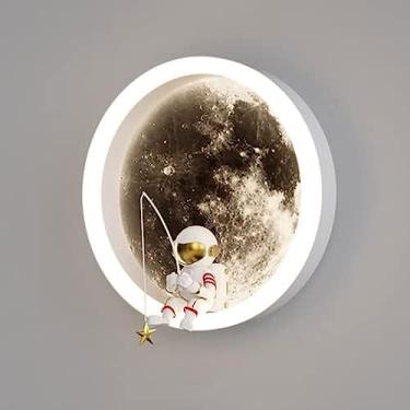 Imagem de Arandela de parede LED para quarto infantil, lâmpada de parede lunar, luz de cabeceira de astronauta, luminária redonda de montagem em parede, arandelas de parede de desenho animado para qua