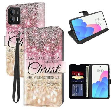 Imagem de FUYOCWE for MOTO G Stylus 5G 2024 Case Wallet for Motorola Stylus 5G 2024 Phone Case with Card Holder Slot,Leather Flip Cover w/Kickstand+RFID Blocking+Magnetic Snap-I can do all things through christ