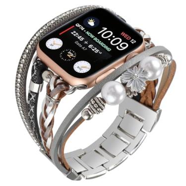 Imagem de Waillynice Pulseira de metal para Apple Watch série 876 SE54Ultra, pulseira feminina para IWatch de 49 mm, 45 mm, 41 mm, 40 mm, 38, 44 mm (crisântemo branco, 38 40 41 mm)