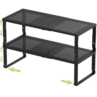 Imagem de Jojocross Prateleira de temperos expansível ajustável e empilhável para armário de cozinha, bancada, banheiro e mais. O espaço não é mais limitado (2 pacotes/preto/grande)