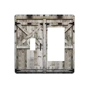 Imagem de Country Barn Porta Madeira 2 Entradas Interruptor Único/Rocker Combinação Luz Interruptor Tampa Decorativa Placa de Parede Elétrica Casa de Fazenda Cozinha Decore 4,5" x 4,5"