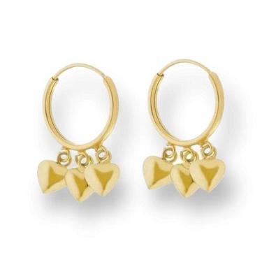 Imagem de Brinco De Ouro 18k Argola Com Pingentes  Corações - Elegancy Joias, Am