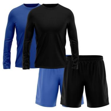 Imagem de Kit 2 Short Preto + 2 Camisetas Masculina Manga Longa Segunda Pele Esporte Treino-Masculino
