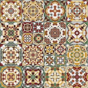 Imagem de Papel De Parede Adesivo Lavável Cozinha Azulejo Português Marrom Garag