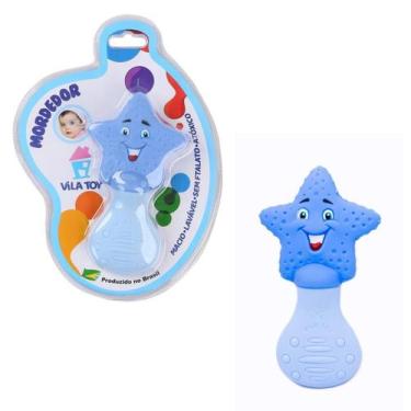 Imagem de Mordedor Bebe Macio Dentição Stress Gengiva Estrela Vila Toy, Azul