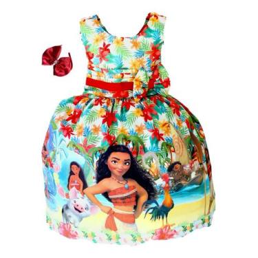 Imagem de Vestido Infantil Luxo Meninas Moana Festa Tiara Colorido - Pingo de Ge