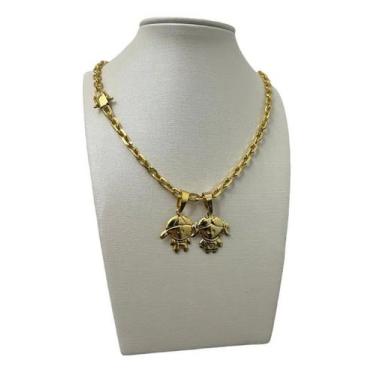 Imagem de Cordão 5mm Cadeado Feminino + Pingente Filhos - Banhado 18k - ToJoia18