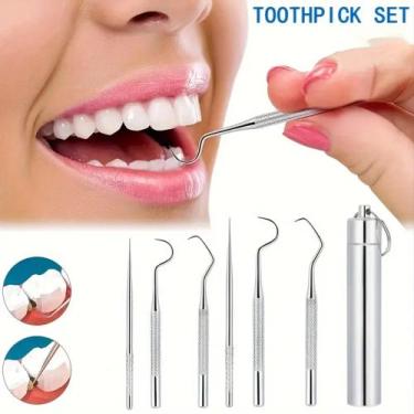 Imagem de Conjunto de aço inoxidável toothpick conjunto ferramentas limpeza oral