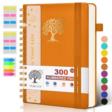 Imagem de Caderno espiral A5 de 300 páginas numeradas com papel grosso forrado, diário de couro profissional para escrita, trabalho, escola, homens e mulheres, caderno encadernado em espiral 15 x 21,6 cm,