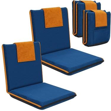 Imagem de 2 peças de cadeira de chão com suporte para as costas acolchoado assento de chão portátil almofada de meditação ajustável totalmente dobrável para adultos, crianças, jogos, capa lavável, fundo de