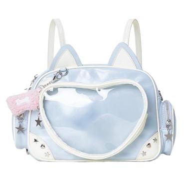 Imagem de Kawaii Ita Bag Cat Pin Mochila tiracolo de ombro para Miku Anime Heart Clear Layer com inserção, Azul, Medium, Kawaii