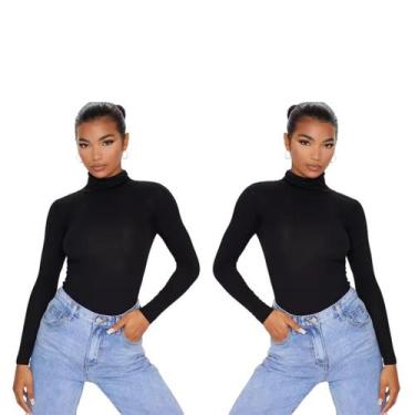 Imagem de Kit 2 Blusa Feminina Cacharrel Justa Manga Longa Gola Alta Basica Frio