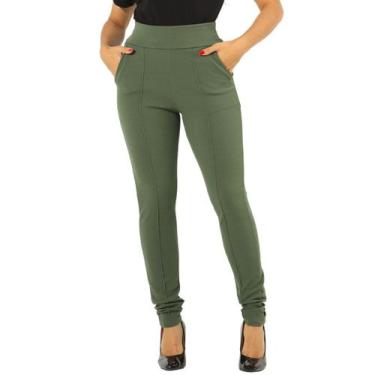 Imagem de Calça Social Malha Crepe Cintura Alta Feminina Bolso Skinny - MimallCe