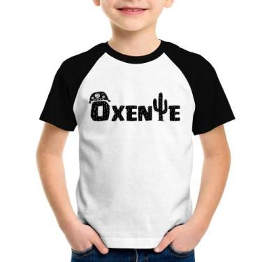 Imagem de Camiseta Raglan Infantil Ôxente Nordeste - Foca na Moda, Branco, Preto