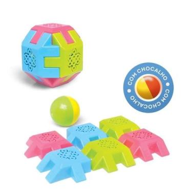 Imagem de Brinquedo Bola Quadrada Encaixe Didático Educativo Infantil 9CM - Brin