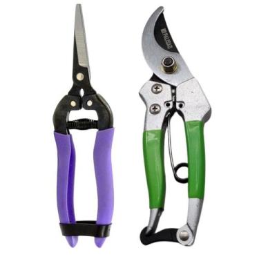 Imagem de Kit Tesoura Jardinagem Trava e mola  Tesoura Colheita Ponta Reta Poda 
