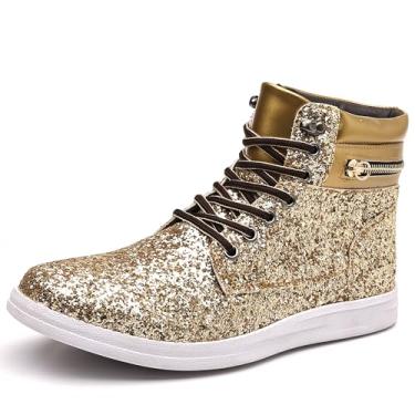Imagem de Trsorini Tênis masculino de cano alto brilhante brilhante com lantejoulas brilhantes para homens, A/Glitter dourado, 45