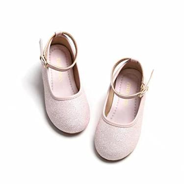Imagem de PHIRAMIN Sapato social infantil florista - Sapatilhas de balé cintilantes para festa de casamento, P02-glitter rosa claro, 22