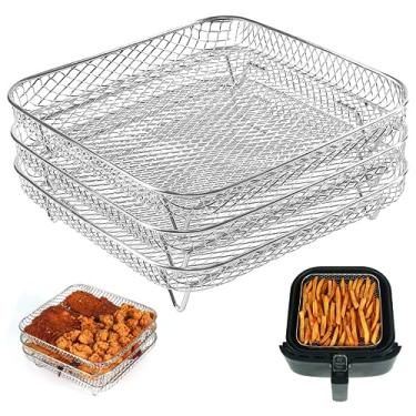 Imagem de Cesta de fritadeira a ar, rack empilhável de 21 cm de aço inoxidável, acessórios empilháveis de fritadeira a ar para churrasqueira, forno, fritadeira a ar de 8 litros