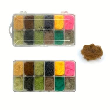Imagem de 12 cores Tika Sports Conjunto de dublagem para amarrar moscas secas e midge Crafting Line Yarn Scud Sand Worm Flies Novo material de amarração de moscas para ninfa (Antron)