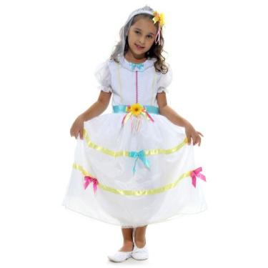 Imagem de Vestido Noiva Caipira Infantil Branco com Fitas e Tiara - Sulamericana