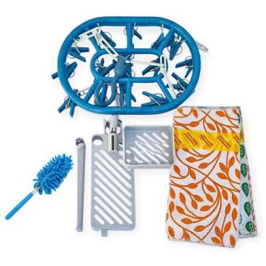 Imagem de Kit Casa Cozinha Limpeza Varal + Panos + Espanador + Suporte de Pia - 