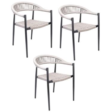 Imagem de Kit 3 Cadeiras área Externa De Alumínio Carmy Com Corda Naútica Grafite/amêndoa G56 - Gran Belo